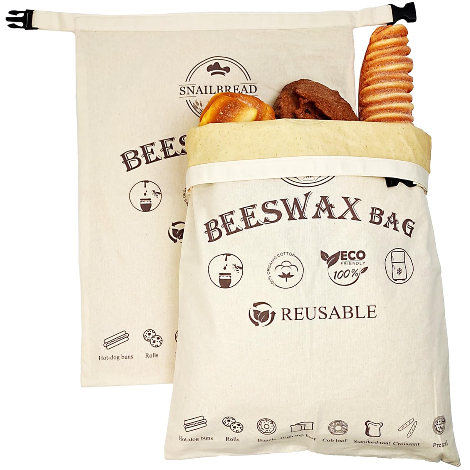 SnailBread XL beeswax bread bag open view keeps sourdough fresh with breathable coating.