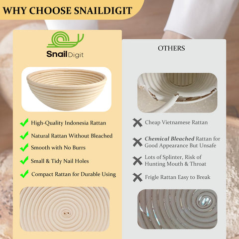 SnailDigit 9-inch round banneton enhances dough structure and proofing during baking