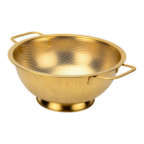 Snailhouse colander 3 Qt golden body designed for durable, efficient draining.