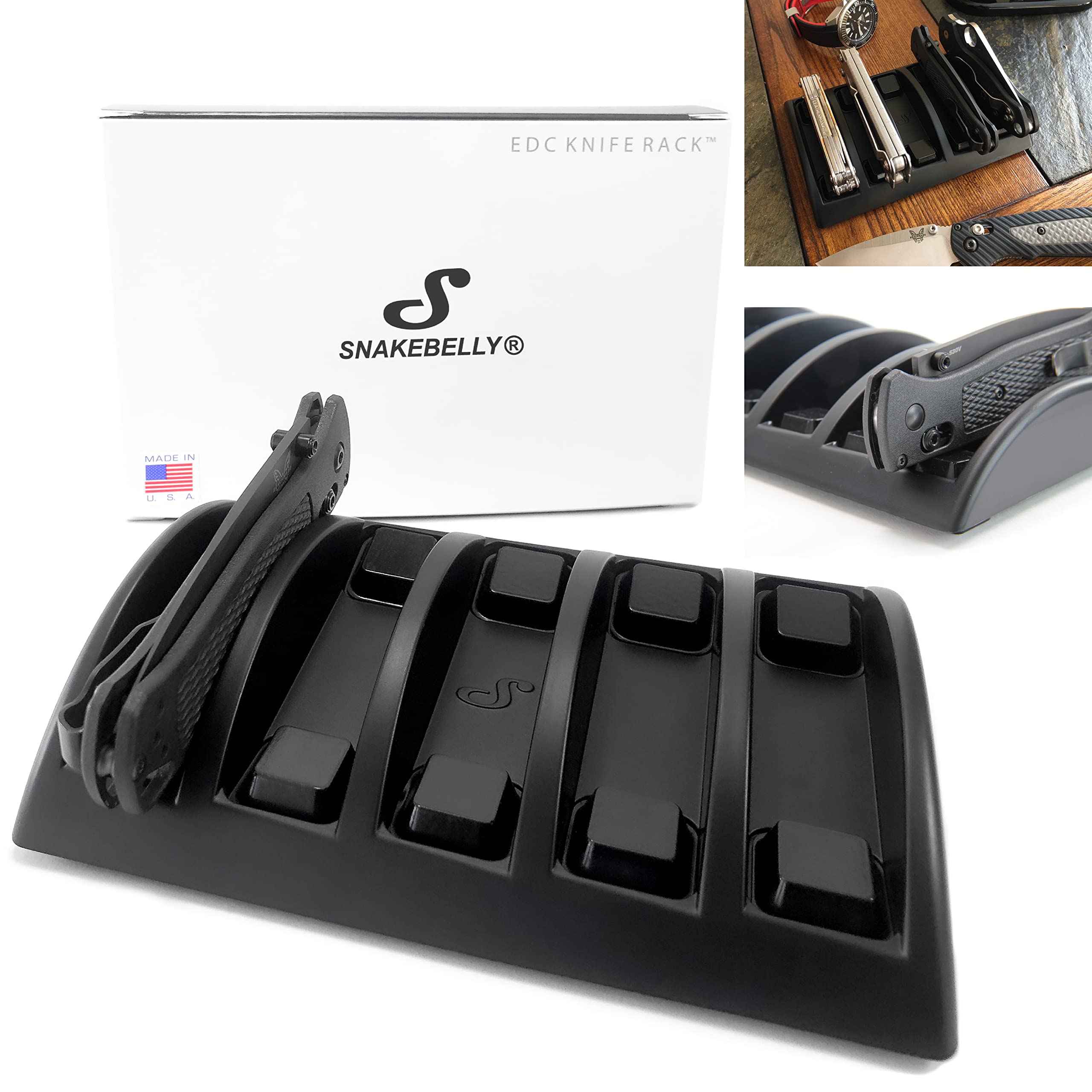 Snakebelly EDC Knife Rack with 5-slot organizer for quick access