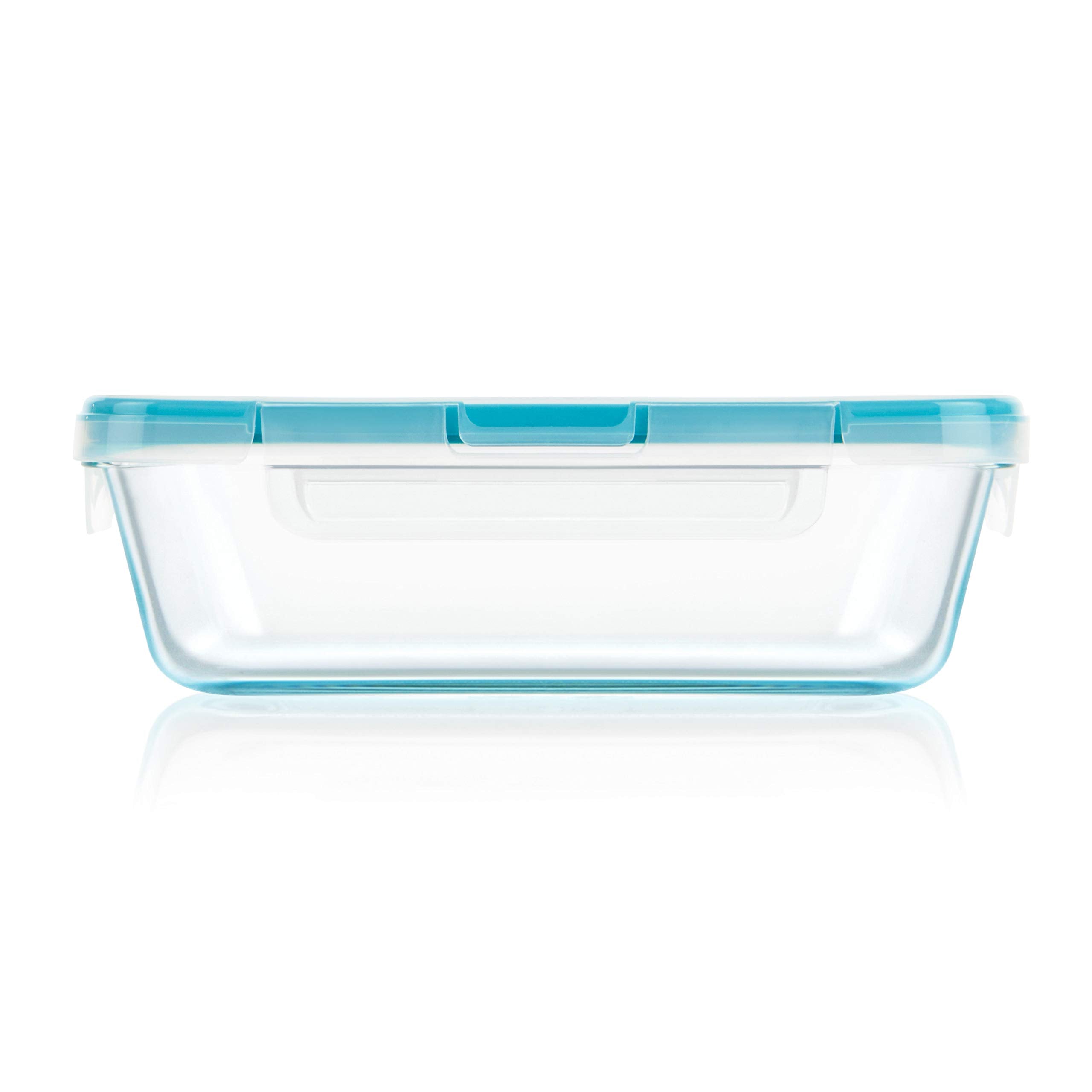 Microwave-safe glass rectangle for quick reheats and meals.
