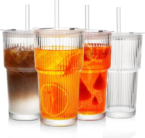 Snextek 20oz ribbed tumbler with lid and straw for spill-free iced coffee on the go.