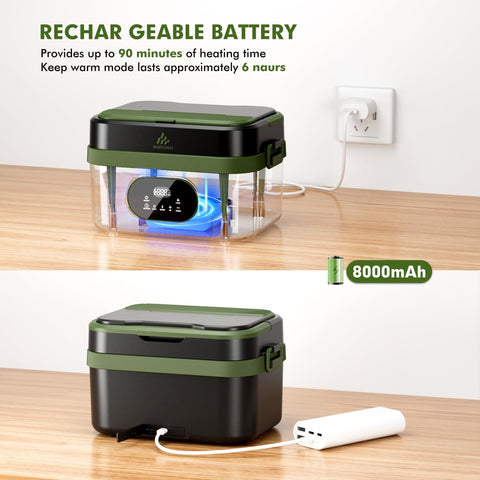 Snidomn 8000mAh battery powering cordless heating during outdoor adventures.