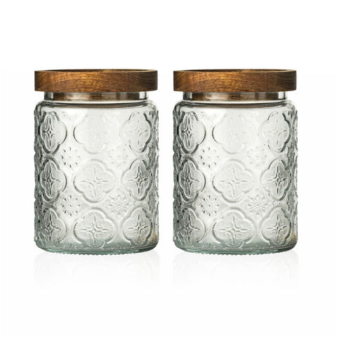 Snminetal vintage glass jar with plum pattern, pantry storage and decorative appeal.