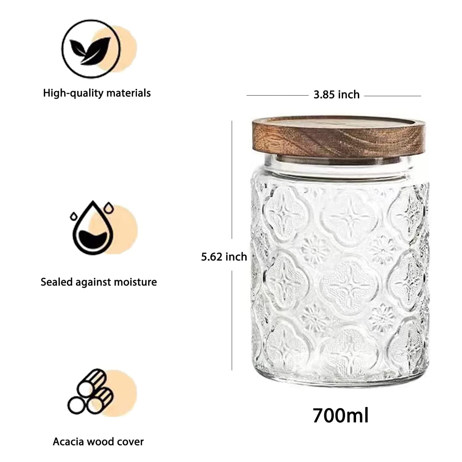 Snminetal plum-pattern jar close-up showing crystal-clear glass texture.