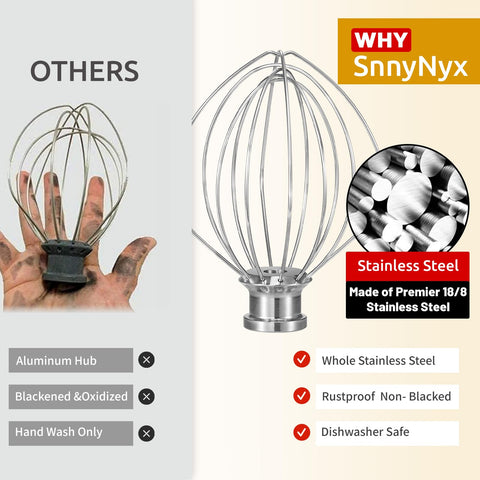 SnnyNyx K45WW whisk attachment in action, dishwasher-safe for quick cleanup.