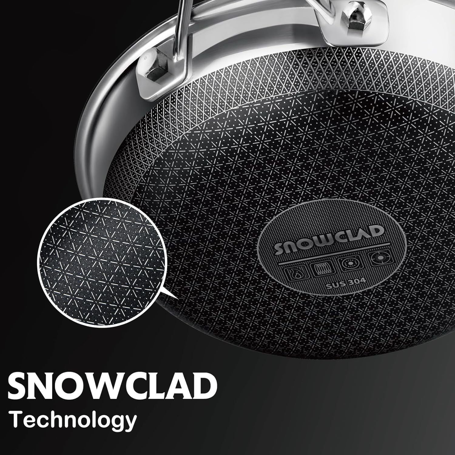 Snowclad nonstick fry pan ready for dishwasher safe cleanup after cooking.