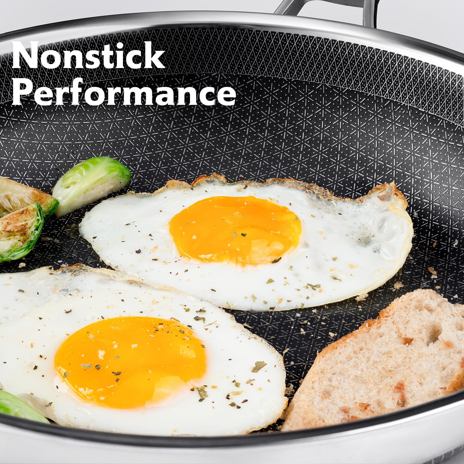 Snowclad hybrid nonstick coating closeup promising easy food release and durability.