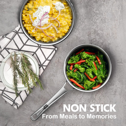 SNOWCLAD 2.5-quart sauce pan with lid versatile for sautéing and sauces.
