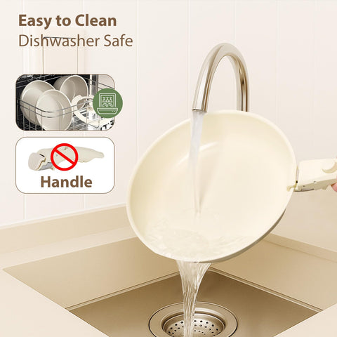 SNOWCLAD space-saving, stackable cookware design maximizes cabinet space.