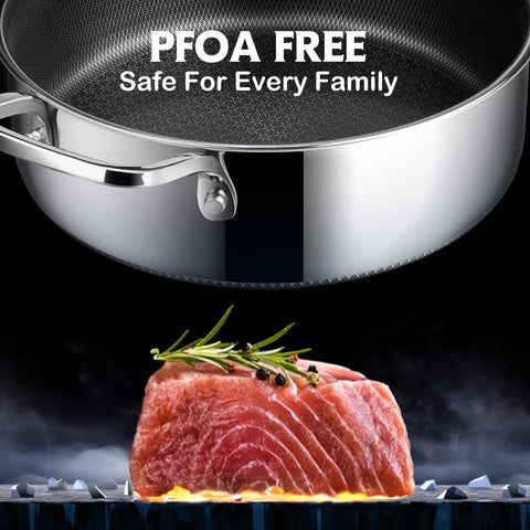 SNOWCLAD stainless-steel dual coating supports even searing and easy cleanup.