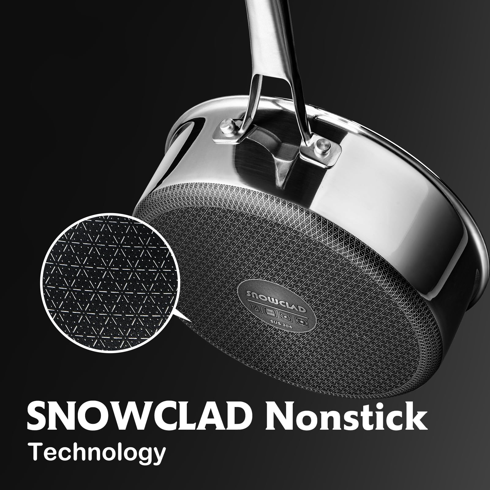 SNOWCLAD universal cooktop compatibility for versatile kitchen use.