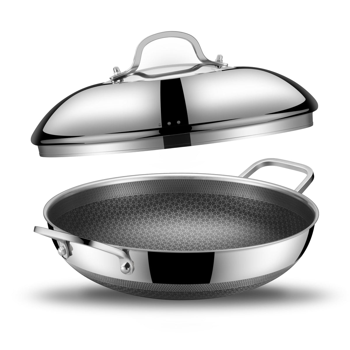 Snowclad Wok 13-inch hybrid pan ready for everyday stir-fry with a durable nonstick surface