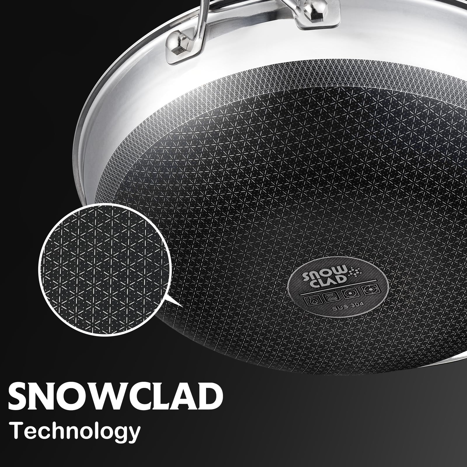 SNOWCLAD Wok universal stovetop compatibility supports induction, gas, electric, and more.