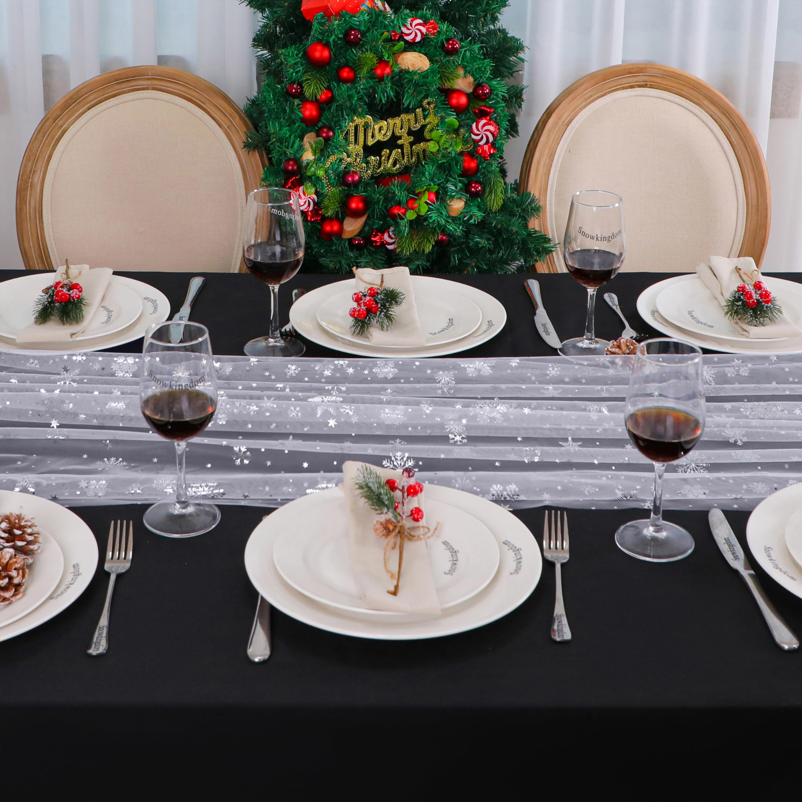 Snowkingdom winter table setting demonstrates versatile holiday decor.