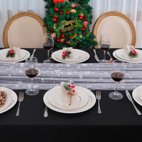 Snowkingdom winter table setting demonstrates versatile holiday decor.