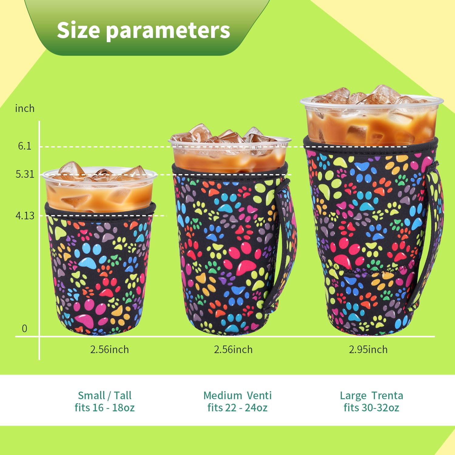 Snowso medium-with-handle iced coffee sleeve for 22-24 oz cups offers easy grip.