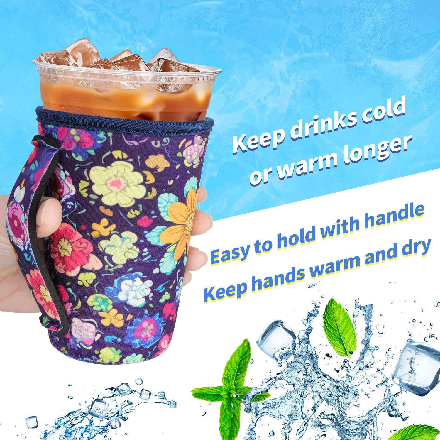 Snowso large handle sleeve fits 30-32 oz and stays cool to touch