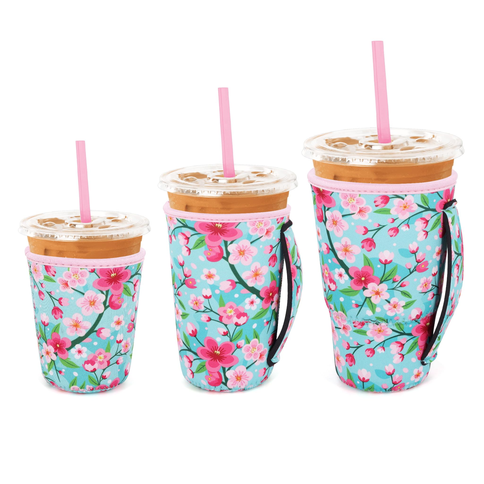 Snowso Cherry Blossom iced coffee sleeve 3-pack keeps drinks stylish and hands dry.