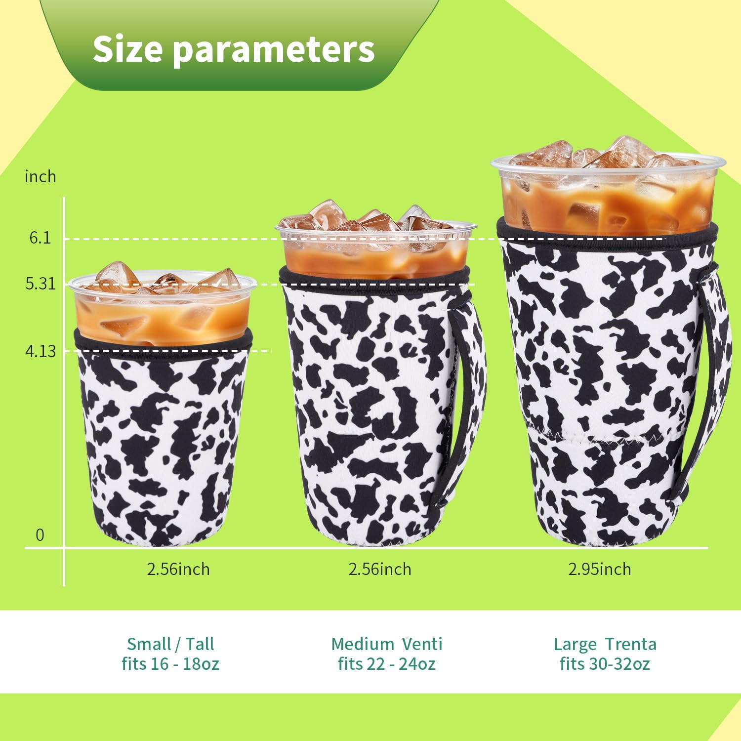 Snowso cow-print sleeve with handle fits 22oz cups for easy grip
