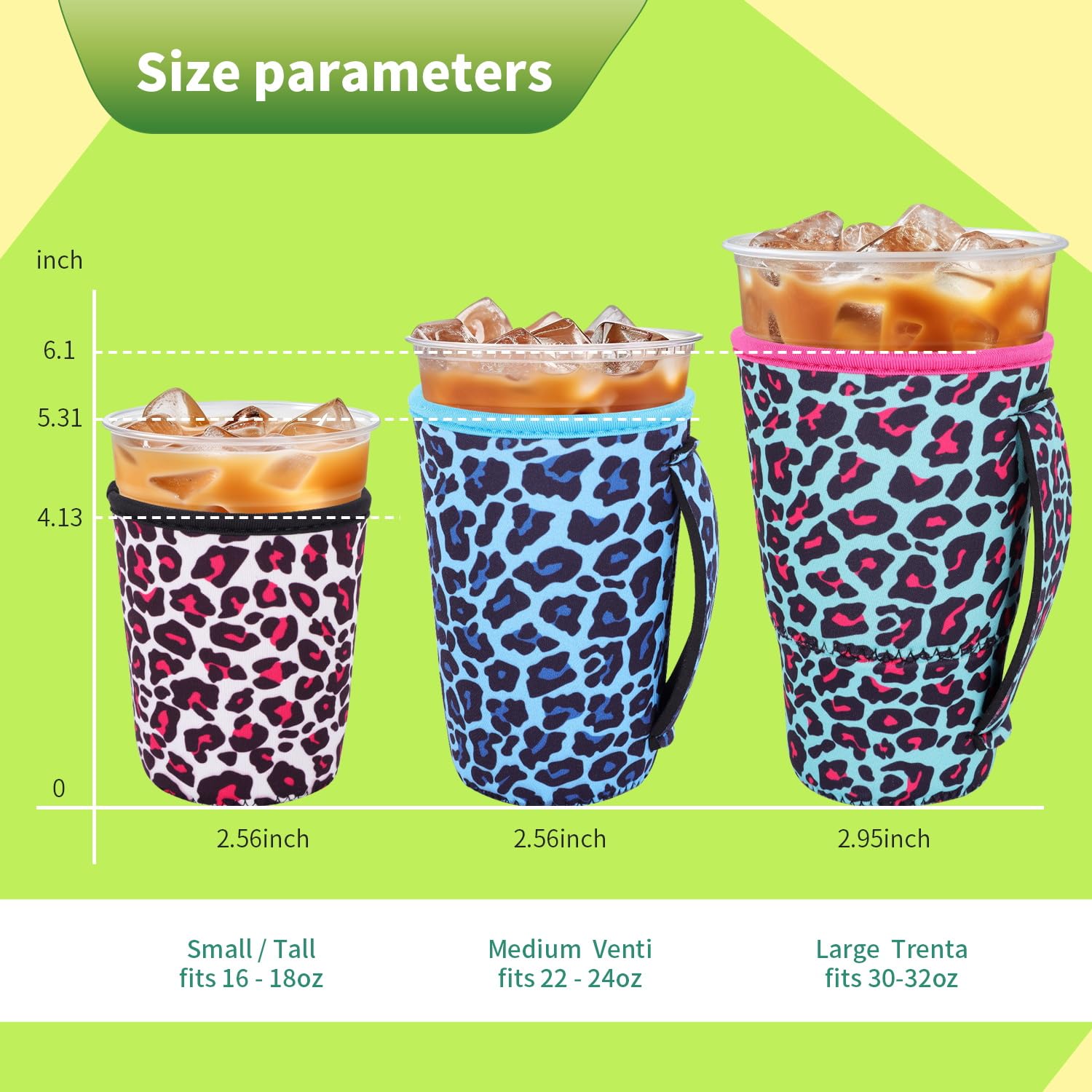 Snowso leopard iced coffee sleeve small top view, leopard print for quick recognition.