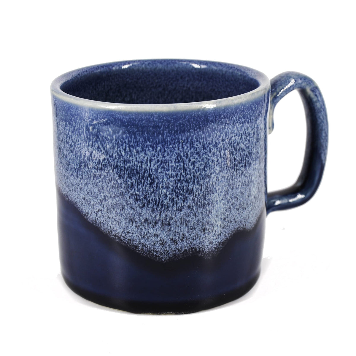 SnowSwept Studio Ol' Blue mug close-up reveals artisanal glaze and frost-inspired detail.