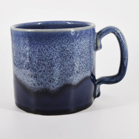 SnowSwept Studio Ol' Blue mug held in hand highlights comfortable grip and handcrafted charm.