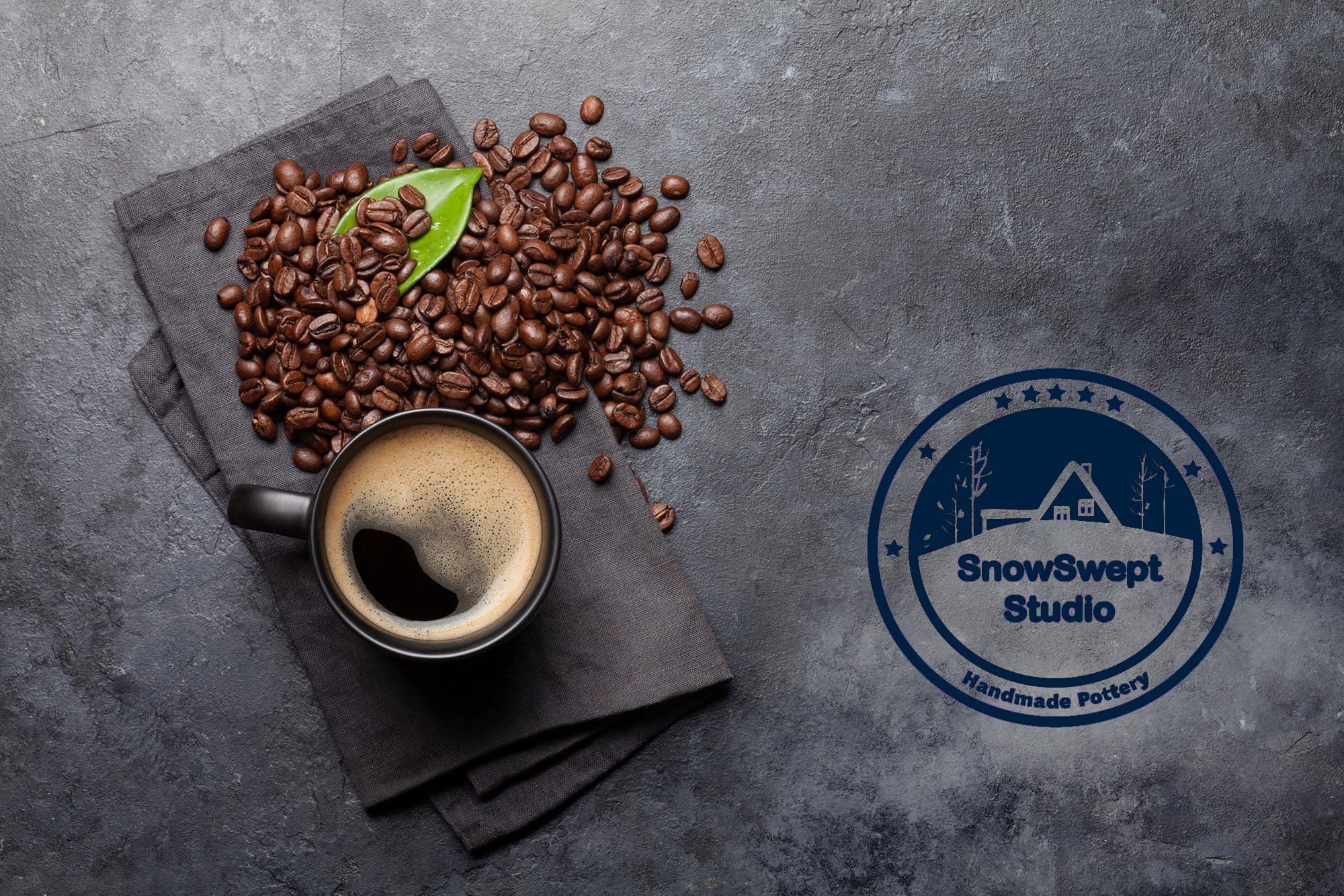 SnowSwept Studio Ol' Blue mug steaming with coffee invites rituals.