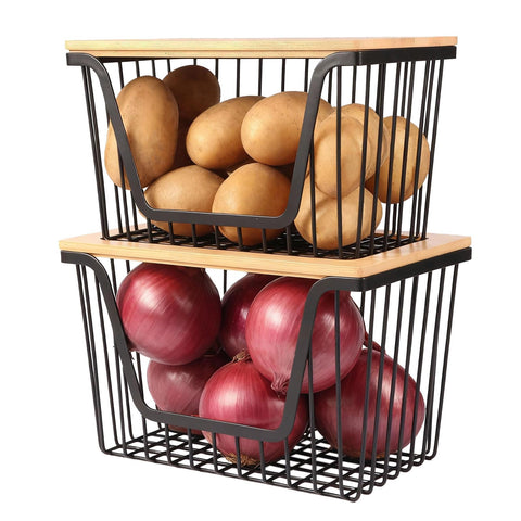 Snpwne 2-pack onion and potato storage bins stackable for clutter-free kitchen.