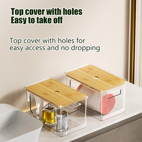 Snpwne clear plastic bin for pantry storage shows contents at a glance.