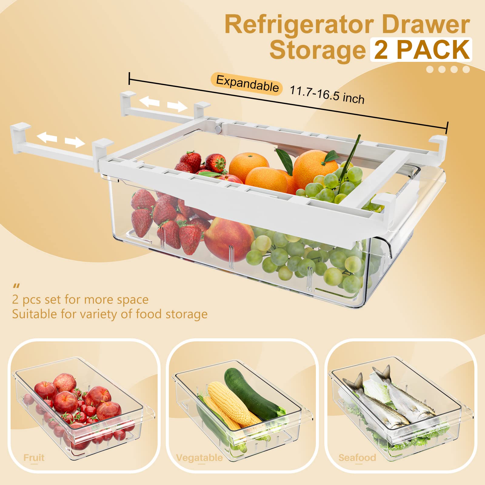 SNSLXH 2-pack fridge drawer for seafood and meat, keeps items separated.