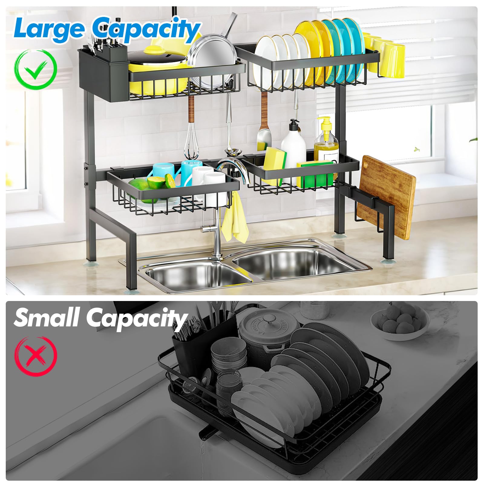 SNSLXH over-the-sink rack’s retractable design for versatile setups