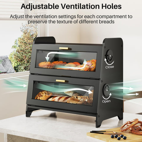 SNTD Bread Box adjustable vent dials control humidity for different breads