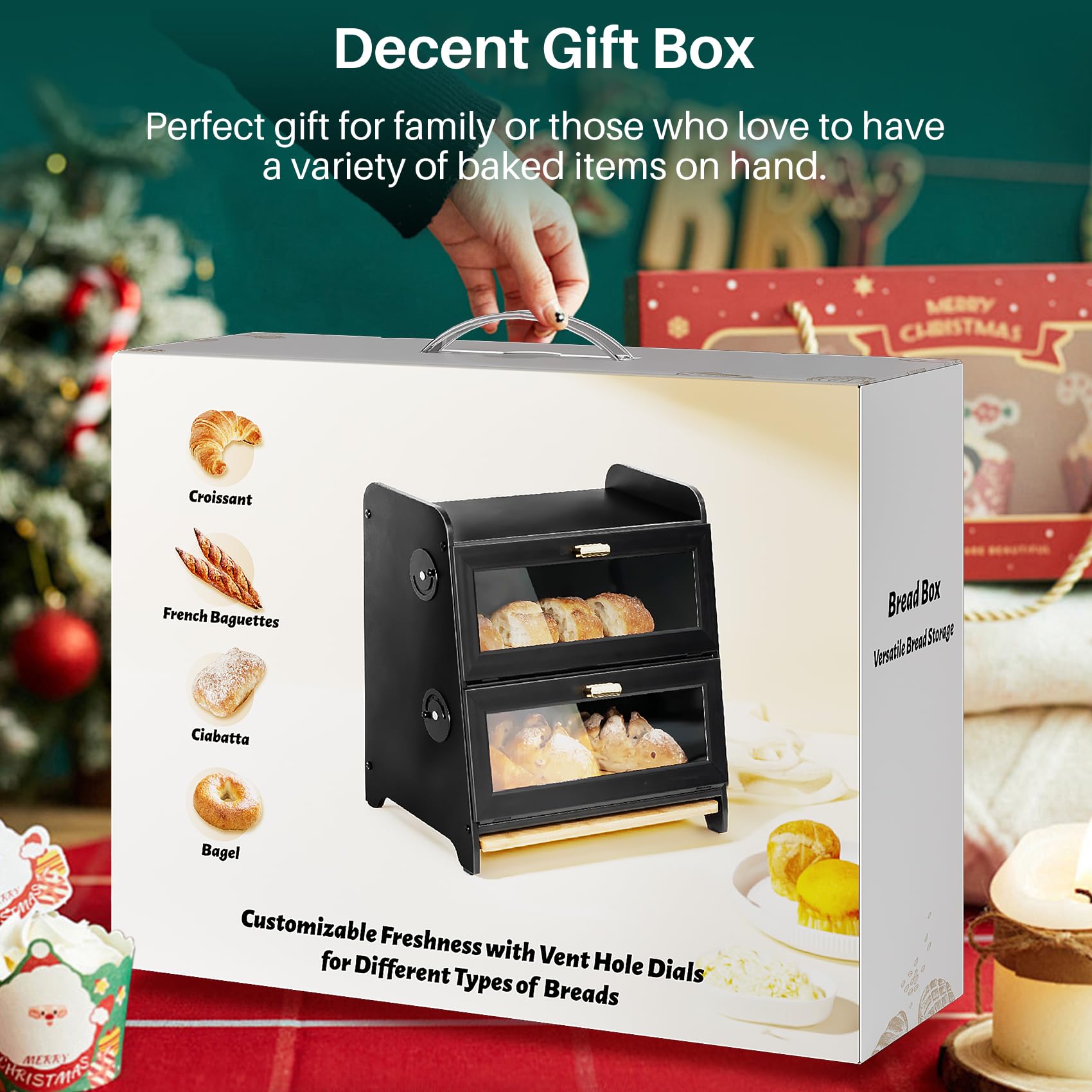 SNTD Bread Box ample capacity on a kitchen counter for bread and pastries
