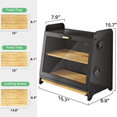 SNTD Bread Box dimensions guide for countertop placement.