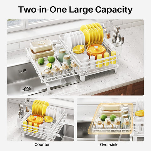 SNTD dish drainer angled drip tray directs water into the sink.