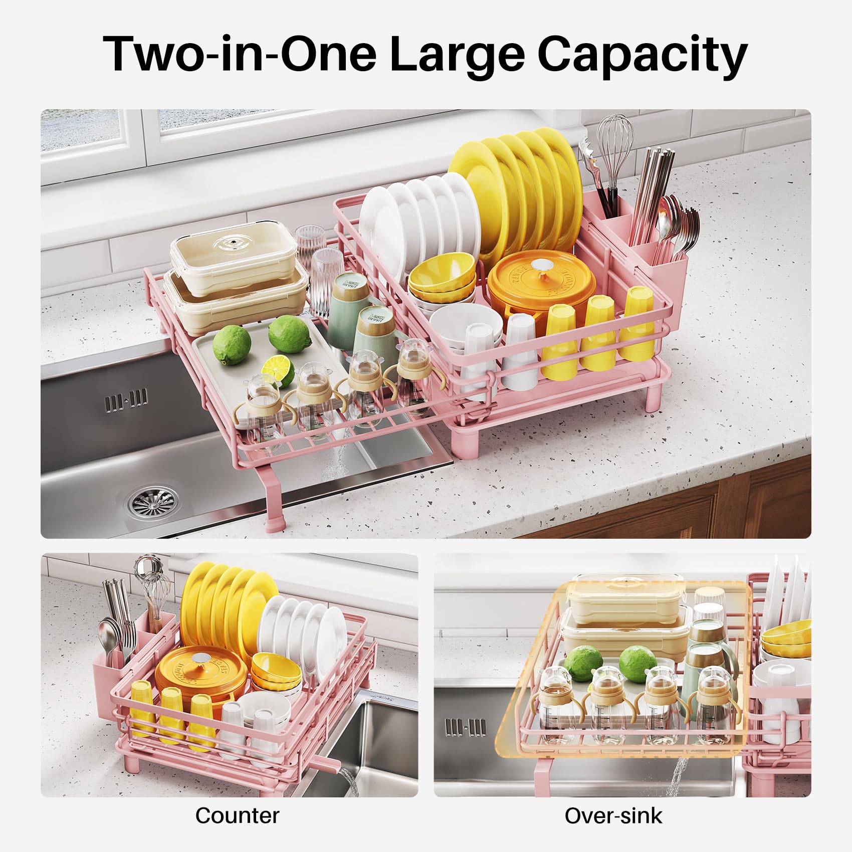 SNTD rack features adjustable feet for secure drying on different sinks.