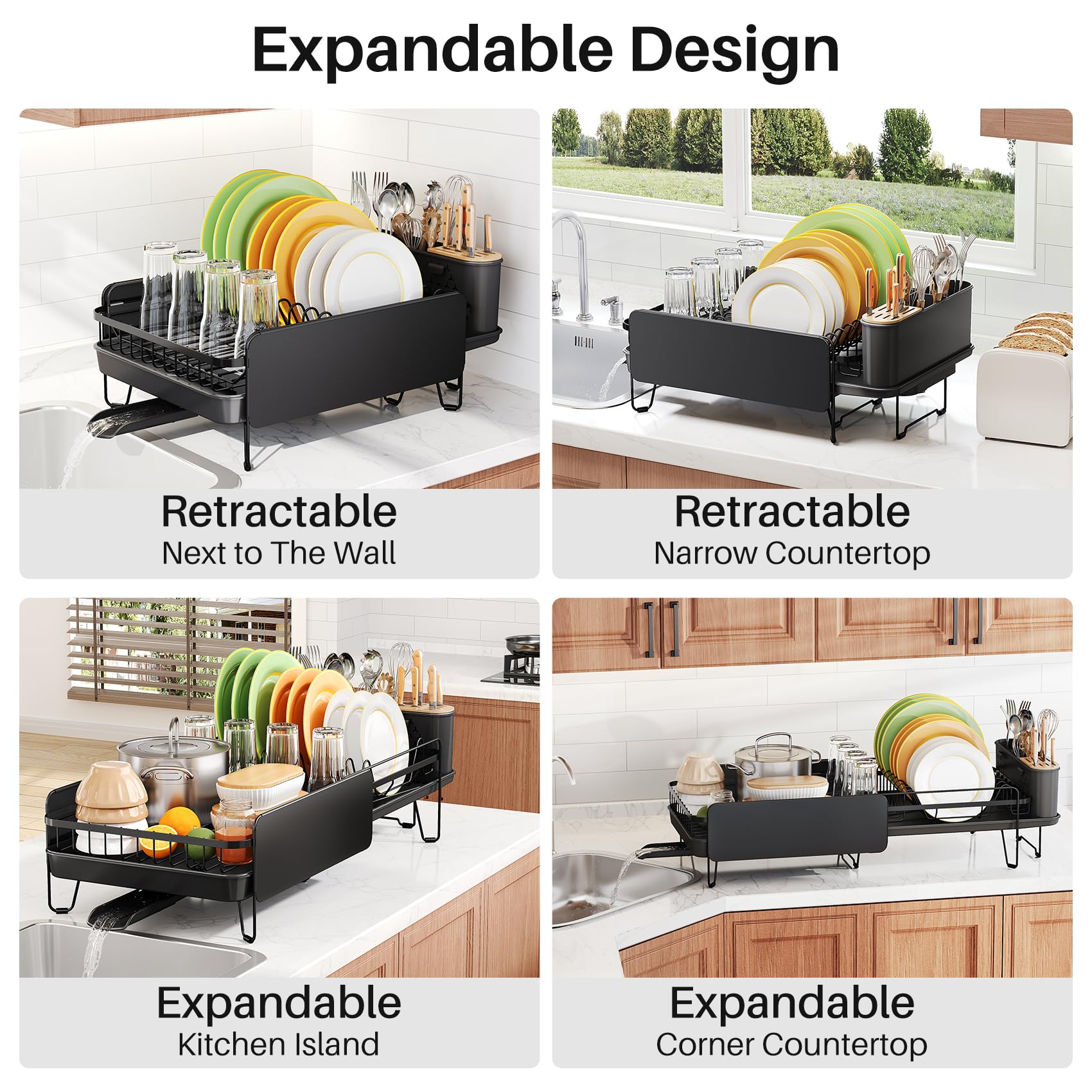 SNTD dish drying rack angle-drainboard shows fast water drainage toward the sink.