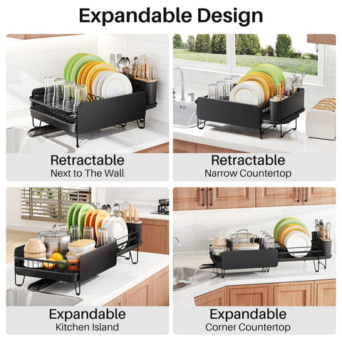 SNTD dish drying rack angle-drainboard shows fast water drainage toward the sink.