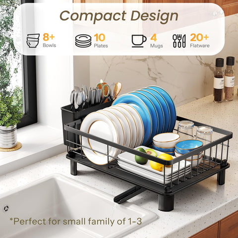SNTD dish drying rack angled drainboard directs water to sink.