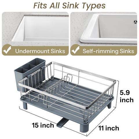 SNTD dish drying rack shows angled drainboard directing water to the sink.