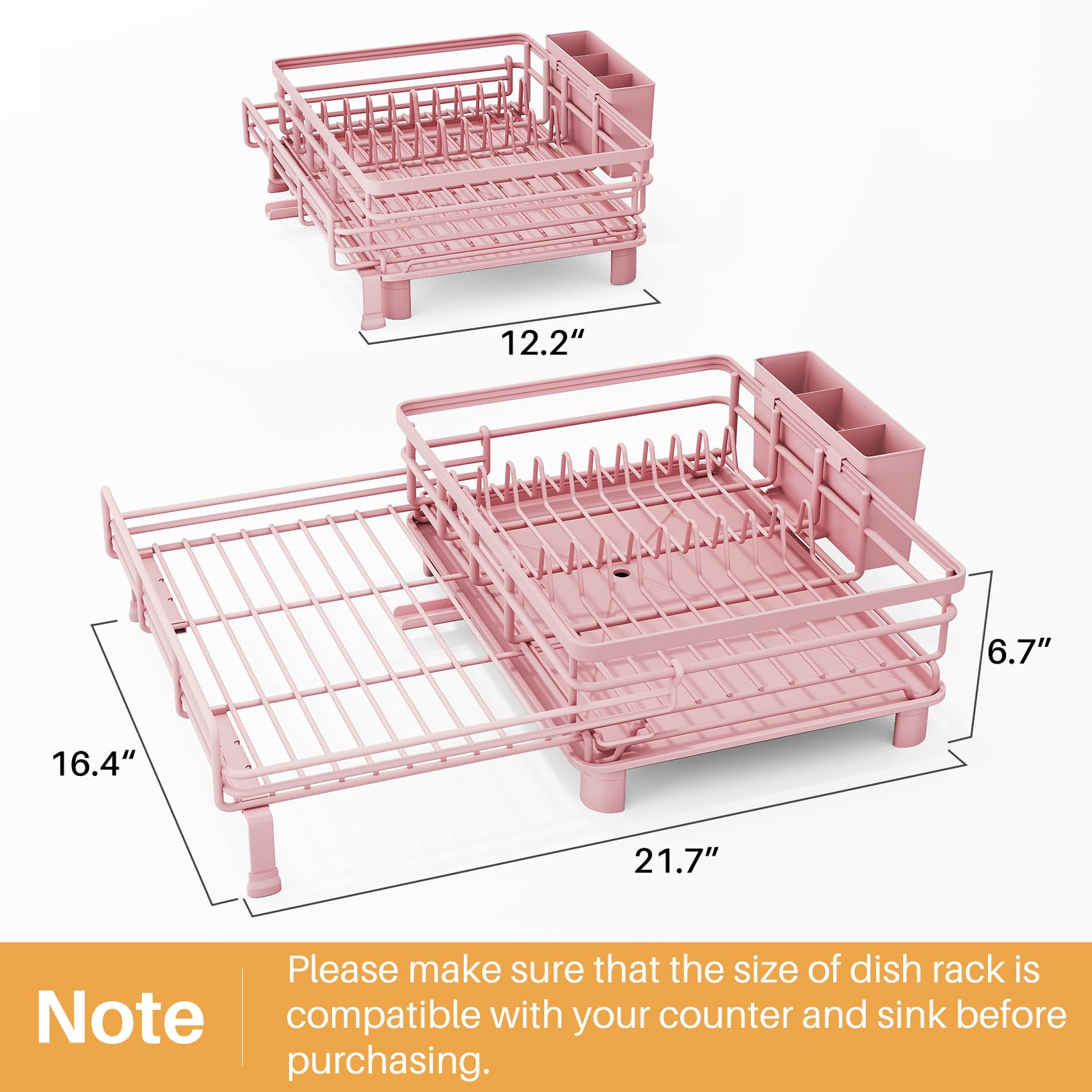 SNTD dish rack with angled drip tray directs water into the sink.