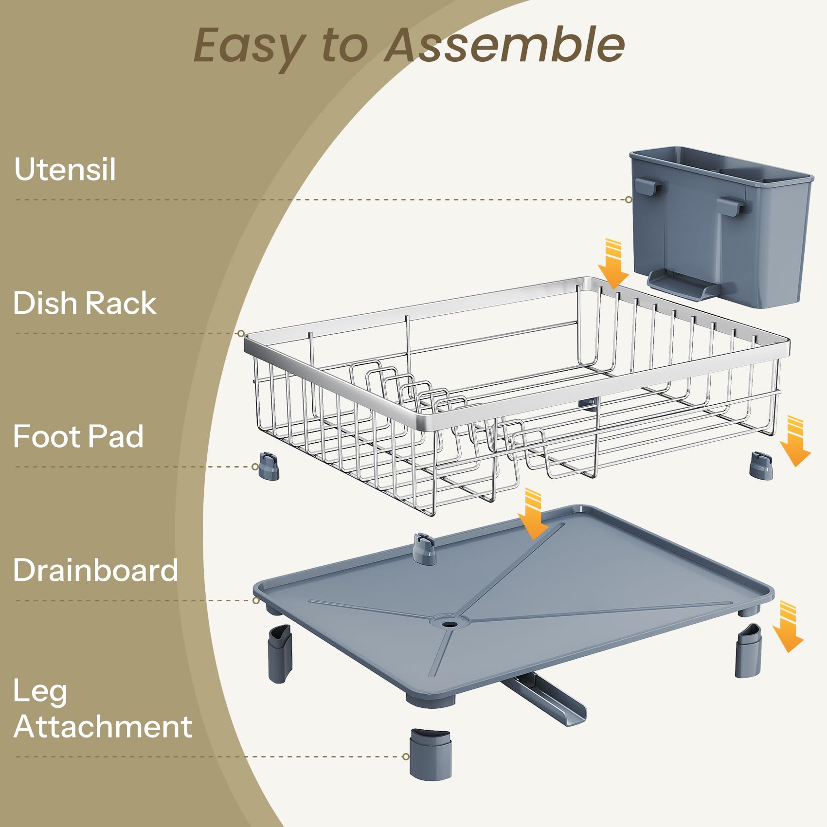 SNTD dish drying rack includes a removable utensil holder for organized flatware.