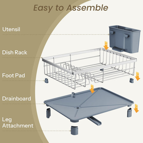 SNTD dish drying rack includes a removable utensil holder for organized flatware.