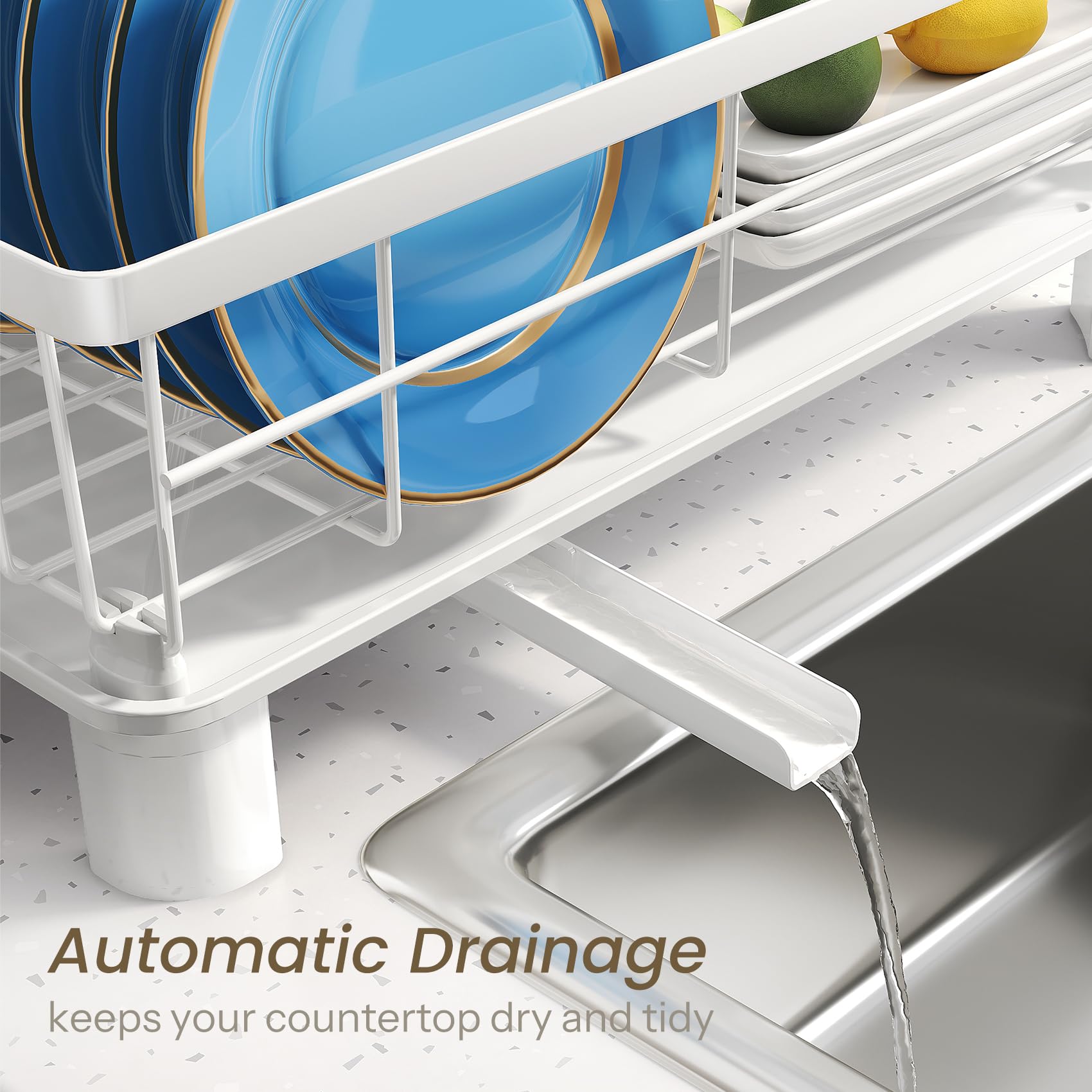 SNTD Dish Drying Rack anti-slip feet protect surfaces and keep rack steady.