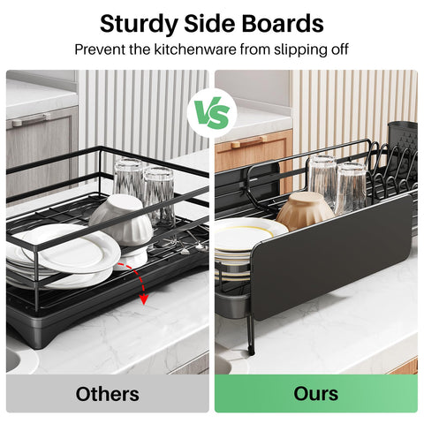 SNTD dish drying rack anti-slip-feet stabilize placement during drying.