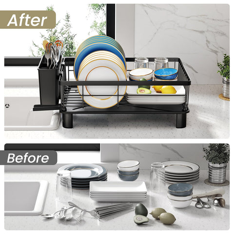 SNTD dish drying rack black finish complements modern kitchens.