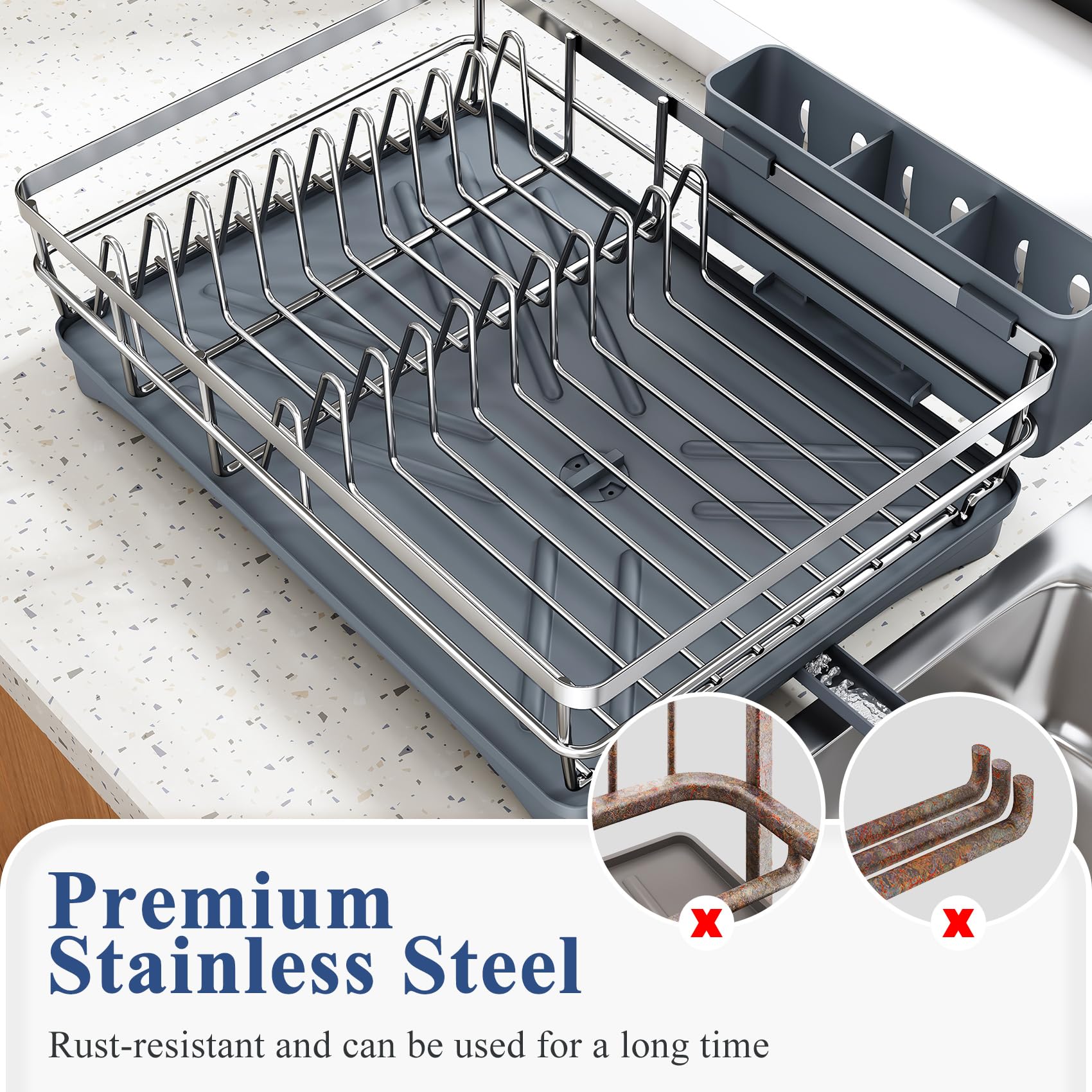 SNTD dish drying rack assembled on counter for easy setup