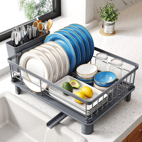 SNTD dish drying rack on counter-setup keeps dishes organized and helps air-dry quickly