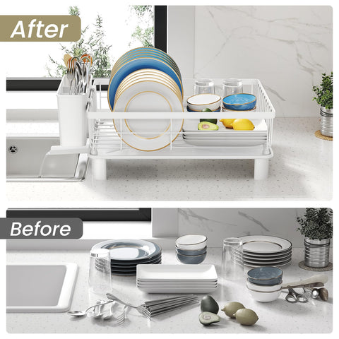 SNTD Dish Drying Rack compact size ideal for countertops and shelves.